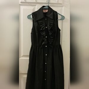 Lotus Grace  Black Moire Ruffle Front Cocktail Dress Size 4
